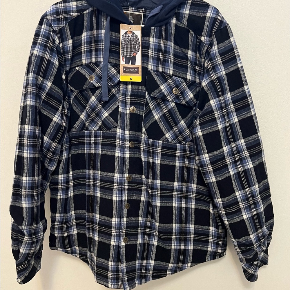 Legendary Outfitters Men's Cotton Flannel Hooded Shirt Jacket. NWT size S